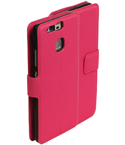 Roze Huawei P9 TPU wallet case booktype hoesje HM Book