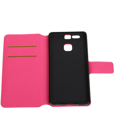 Roze Huawei P9 TPU wallet case booktype hoesje HM Book