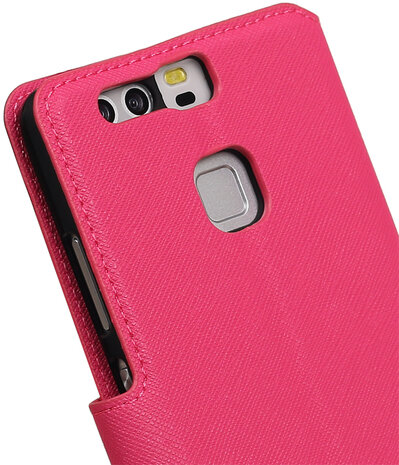 Roze Huawei P9 TPU wallet case booktype hoesje HM Book