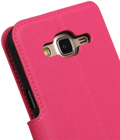 Roze Hoesje voor Samsung Galaxy J5 2015 TPU wallet case booktype HM Book