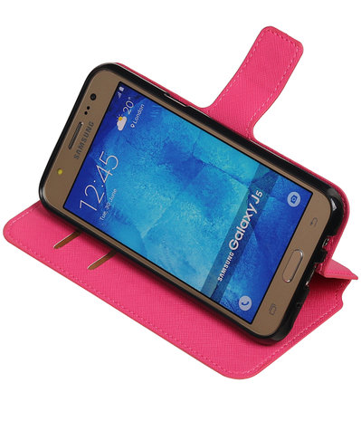 Roze Hoesje voor Samsung Galaxy J5 2015 TPU wallet case booktype HM Book