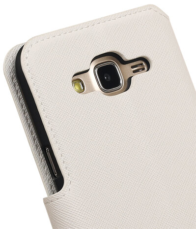 Wit Hoesje voor Samsung Galaxy J5 2015 TPU wallet case booktype HM Book