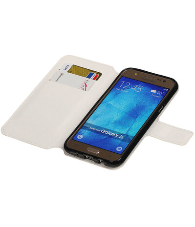 Wit Hoesje voor Samsung Galaxy J5 2015 TPU wallet case booktype HM Book