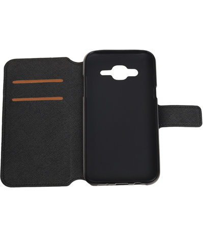 Zwart Hoesje voor Samsung Galaxy J7 2015 TPU wallet case booktype HM Book