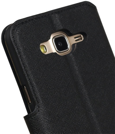 Zwart Hoesje voor Samsung Galaxy J7 2015 TPU wallet case booktype HM Book