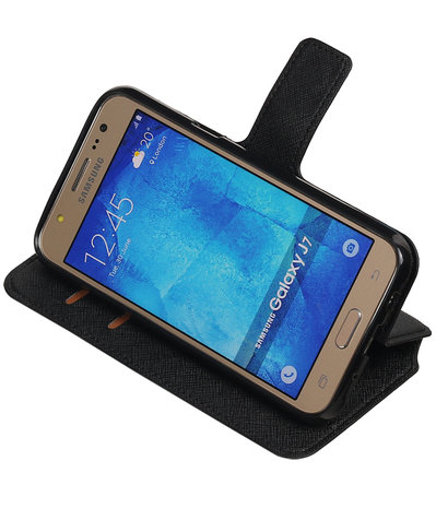 Zwart Hoesje voor Samsung Galaxy J7 2015 TPU wallet case booktype HM Book