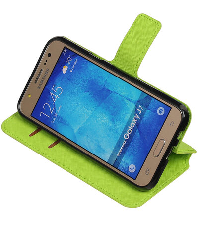Groen Hoesje voor Samsung Galaxy J7 2015 TPU wallet case booktype HM Book
