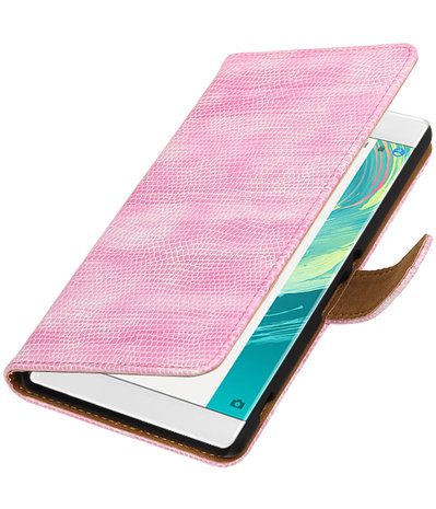 Roze Mini Slang booktype wallet cover voor Hoesje voor Sony Xperia C6