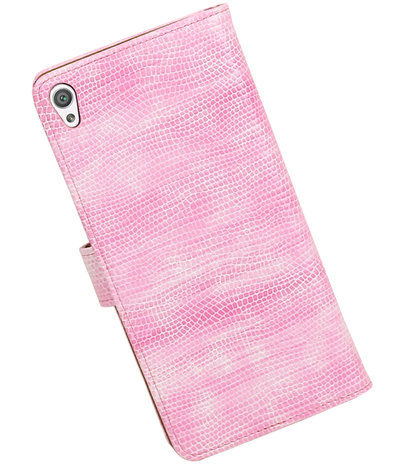 Roze Mini Slang booktype wallet cover hoesje voor Sony Xperia C6