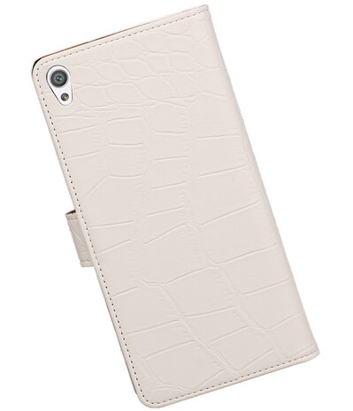 Wit Krokodil booktype wallet cover voor Hoesje voor Sony Xperia C6