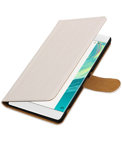 Wit Krokodil booktype wallet cover voor Hoesje voor Sony Xperia C6