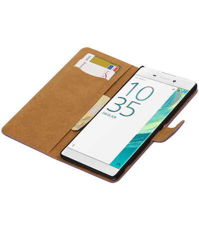 Paars Effen booktype wallet cover voor Hoesje voor Sony Xperia C6