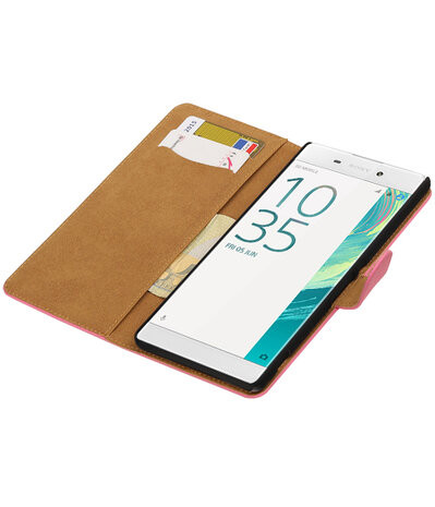 Roze Effen booktype wallet cover voor Hoesje voor Sony Xperia C6