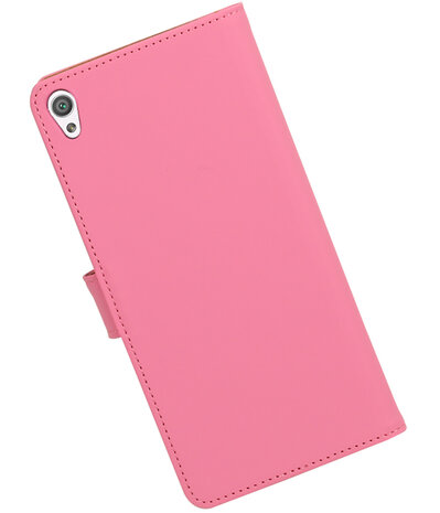 Roze Effen booktype wallet cover hoesje voor Sony Xperia C6