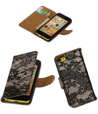 Apple iPhone 5c Hoesje - Zwart Lace Kant Design 