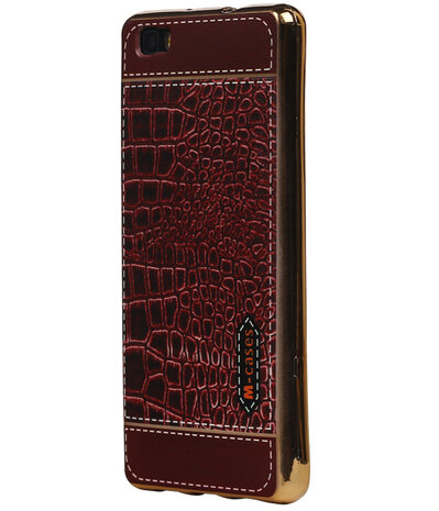 M-Cases Bruin Krokodil Design TPU back case cover hoesje voor Huawei P8 Lite