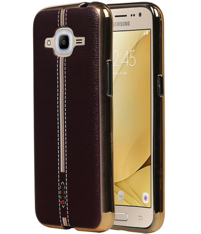 M-Cases Bruin Leder Design TPU back case hoesje voor Samsung Galaxy J2 2016