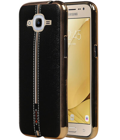 M-Cases Zwart Leder Design TPU back case hoesje voor Samsung Galaxy J5 2016