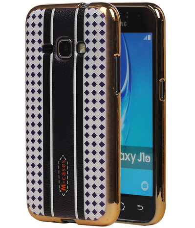 M-Cases Bruin Paars Ruit Design TPU back case hoesje voor Samsung Galaxy J1 2016