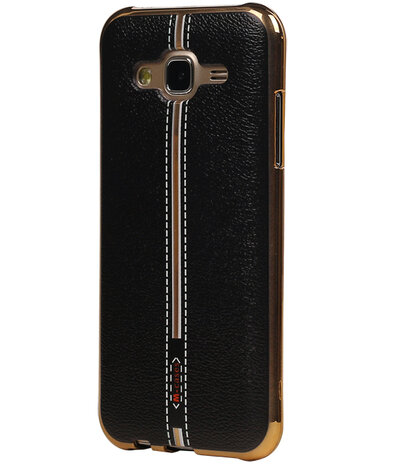 M-Cases Zwart Leder Design TPU back case hoesje voor Samsung Galaxy J5 2015