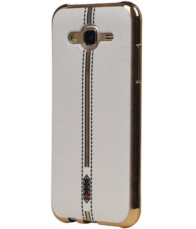 M-Cases Wit Leder Design TPU back case hoesje voor Samsung Galaxy J5 2015