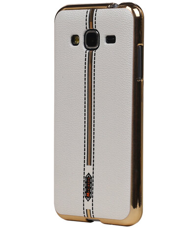 M-Cases Wit Leder Design TPU back case hoesje voor Samsung Galaxy J3 2016