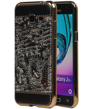 M-Cases Zwart Krokodil Design TPU back case hoesje voor Samsung Galaxy J3 2016
