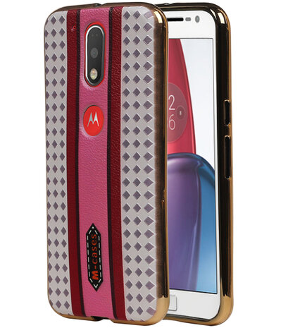M-Cases Roze Paars Ruit Design TPU back case hoesje voor Motorola Moto G4 / G4 Plus