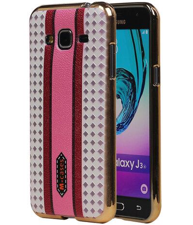 M-Cases Roze Paars Ruit Design TPU back case hoesje voor Samsung Galaxy J3 2016