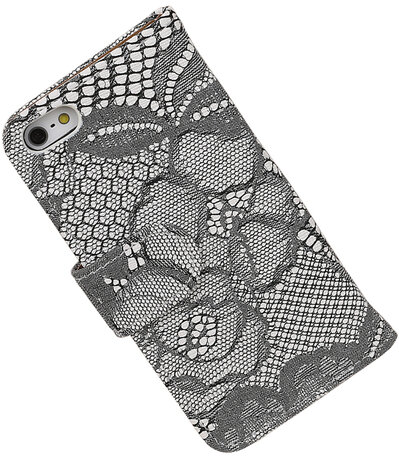 Wit Lace 2 booktype wallet cover hoesje voor Apple iPhone 5 / 5s / SE