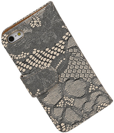 Beige Lace 2 booktype wallet cover voor Hoesje voor Apple iPhone 5 / 5s / SE