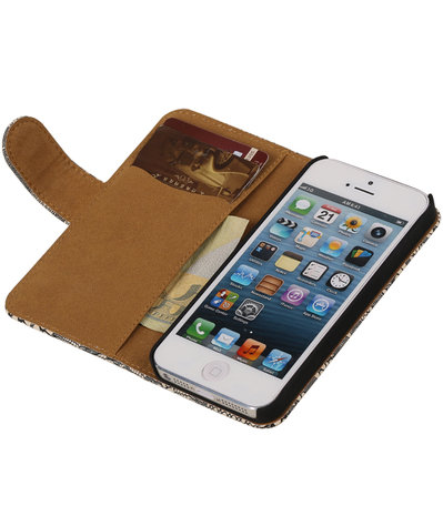 Beige Lace 2 booktype wallet cover hoesje voor Apple iPhone 5 / 5s / SE