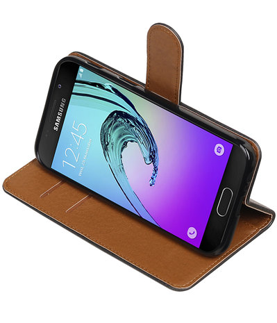 Zwart Pull-Up PU booktype wallet cover hoesje voor Samsung Galaxy A3 2017