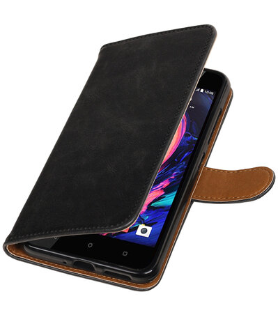 Zwart Pull-Up PU booktype wallet cover hoesje voor HTC Desire 10 Pro