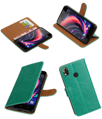 Groen Pull-Up PU booktype wallet cover hoesje voor HTC Desire 10 Pro