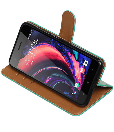 Groen Pull-Up PU booktype wallet cover hoesje voor HTC Desire 10 Pro