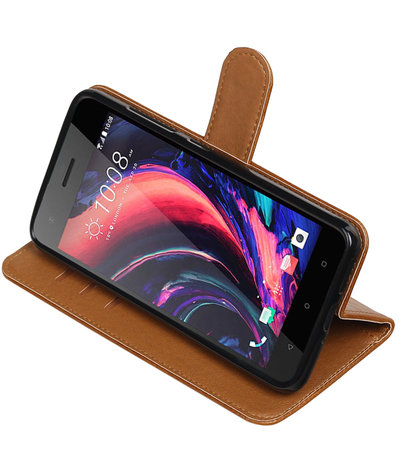 Bruin Pull-Up PU booktype wallet cover hoesje voor HTC Desire 10 Pro