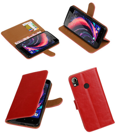 Rood Pull-Up PU booktype wallet cover hoesje voor HTC Desire 10 Pro