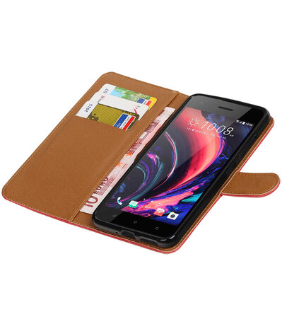 Rood Pull-Up PU booktype wallet cover hoesje voor HTC Desire 10 Pro