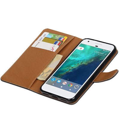 Zwart Pull-Up PU booktype wallet cover hoesje voor Google Pixel