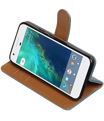 Blauw Pull-Up PU booktype wallet cover voor Hoesje voor Google Pixel