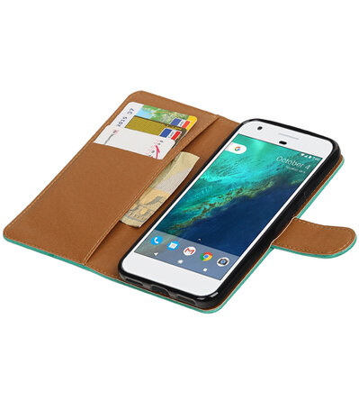 Groen Pull-Up PU booktype wallet cover hoesje voor Google Pixel