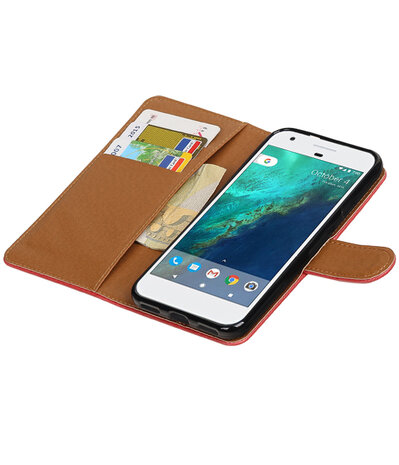 Rood Pull-Up PU booktype wallet cover hoesje voor Google Pixel