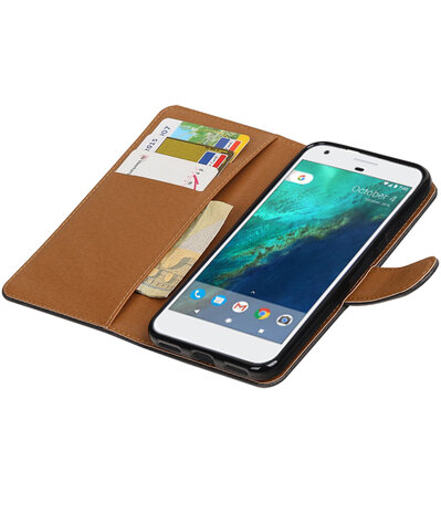 Zwart Pull-Up PU booktype wallet cover hoesje voor Google Pixel XL