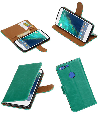 Groen Pull-Up PU booktype wallet cover hoesje voor Google Pixel XL