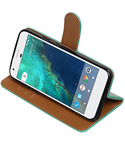 Groen Pull-Up PU booktype wallet cover hoesje voor Google Pixel XL