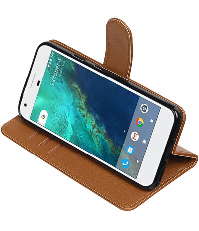 Bruin Pull-Up PU booktype wallet cover hoesje voor Google Pixel XL