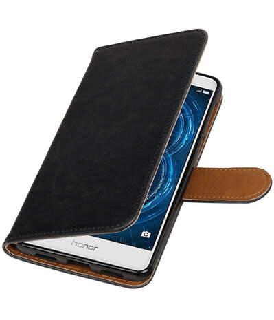 Zwart Pull-Up PU booktype wallet cover hoesje voor Huawei Honor 6x 2016