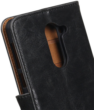 Zwart Pull-Up PU booktype wallet cover hoesje voor Huawei Honor 6x 2016