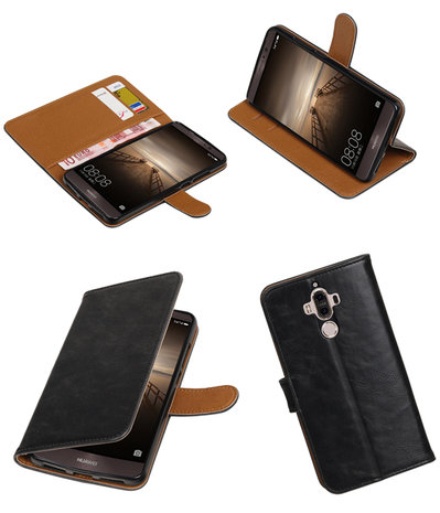 Zwart Pull-Up PU booktype wallet cover hoesje voor Huawei Mate 9